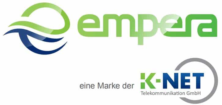 Logo von empera, einer Marke der K-NET Telekommunikation GmbH, für schnelle Glasfaser-Internetlösungen.