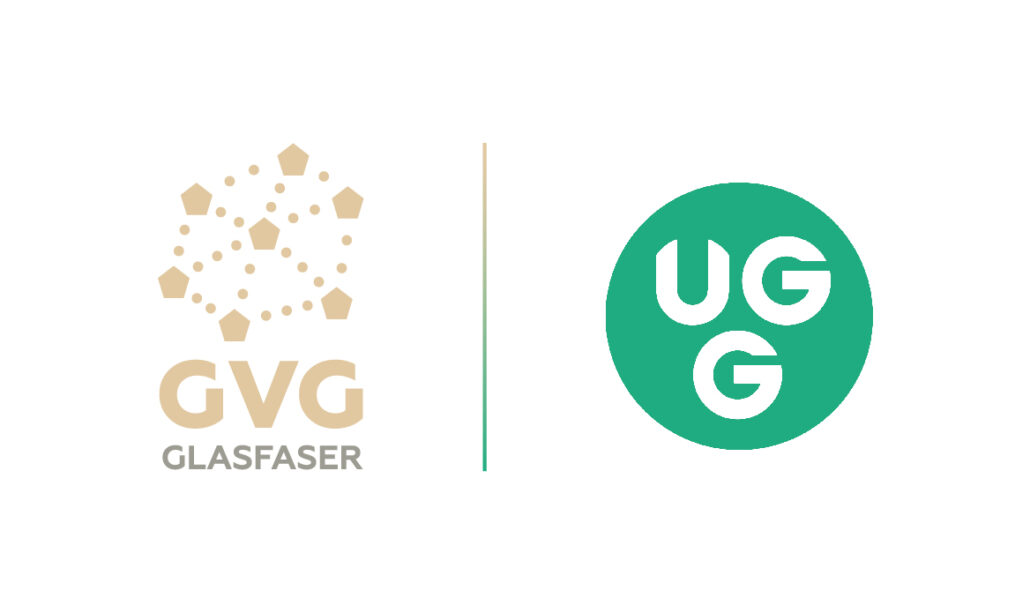 Logo von GVG Glasfaser und UGG, Symbol für nachhaltige und schnelle Internetlösungen in ländlichen Regionen.