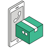 Smartphone mit Paket-Symbol, das die digitale Bestellung von "Unsere Grüne Glasfaser" darstellt. Schneller, einfacher Service.
