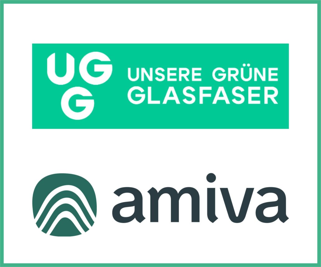 Logo von Unsere Grüne Glasfaser und Amiva für nachhaltige Internetlösungen und Glasfaseranschlüsse im ländlichen Raum.
